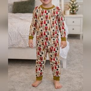 Boutique Nutcracker Kids Bamboo Pajamas - Festive Red, Ivory Olive 12-18  Months